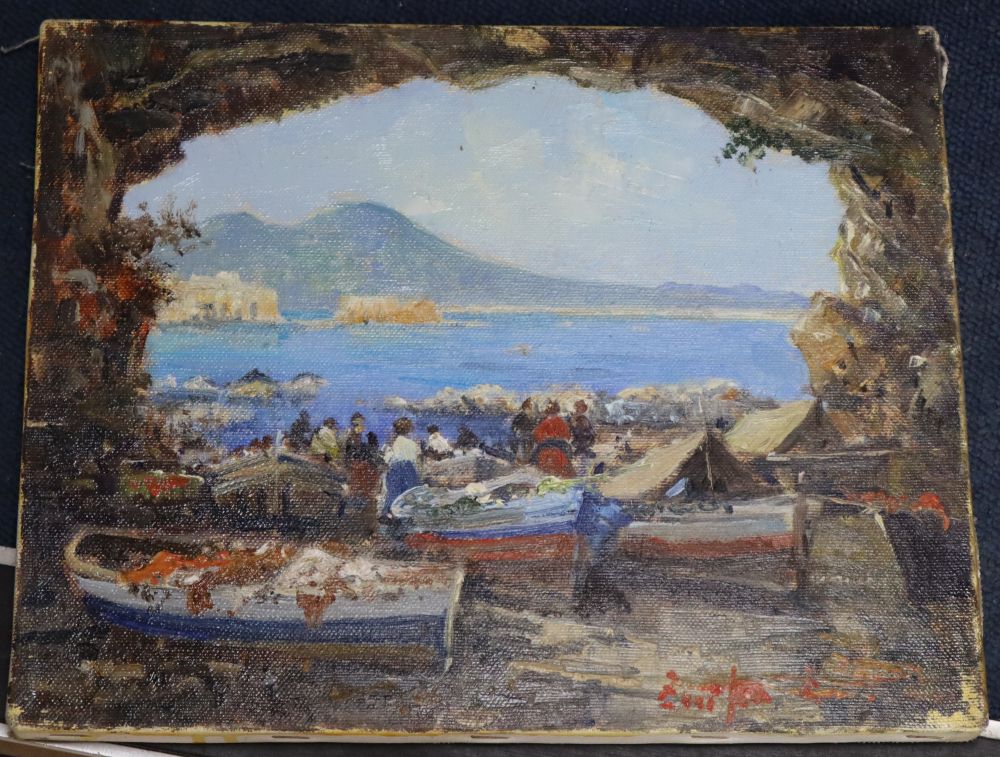 Italian School, oil on canvas, Grotto at Naples, indistinctly signed, 24 x 30cm, unframed